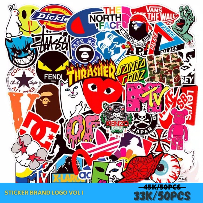 Terlaris Emblem 50 Pcs Stiker Brand Logo Graffity Vinyl Decal Waterproof
