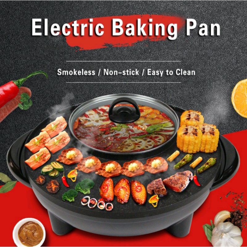 BBQ GRILL 2IN1 elektrik / panggangan hotpot korean elektrik / steambot shabu suki listrik