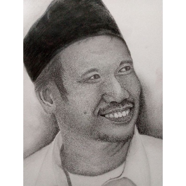 lukisan gus baha/handmade/lukisan realis/lukisan pensil/lukisan wajah/ (a4/10R)