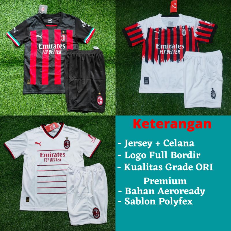 Setelan Jersey Bola A C M I L A N Home Kids Anak Junior 2022 2023 Grade Ori Import Baju Sepak Bola Anak