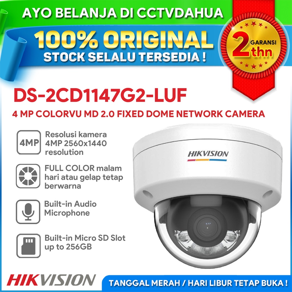 HIKVISION DS-2CD1147G2-LUF 4MP COLORVU MD FIXED DOME NETWORK CAMERA