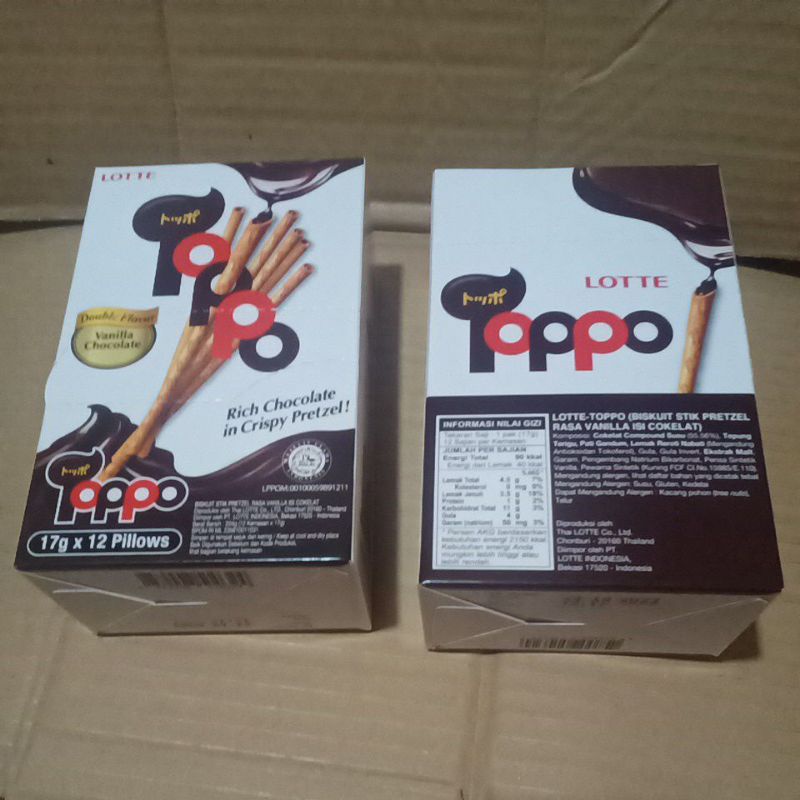 

Lotte Toppo Stick Vanilla Chocolate Box / Lotte Toppo Stick Biskuit Rasa Vanilla Cokelat