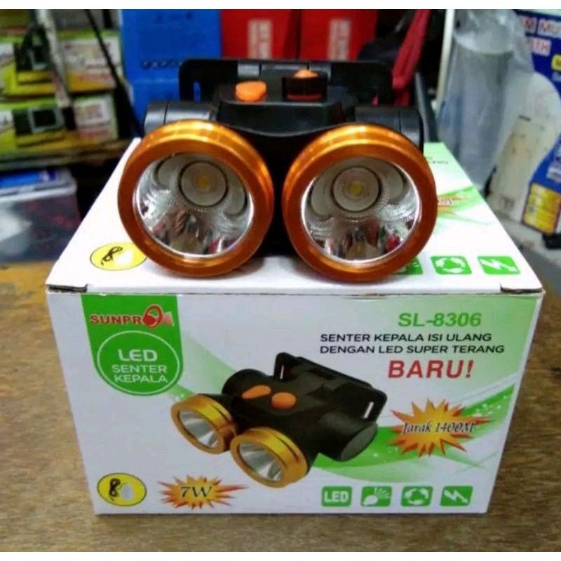 senter kepala sunpro led super terang cahaya putih sl-8306