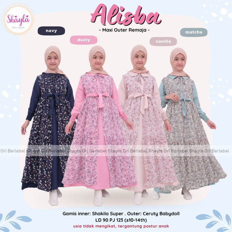 ALISBA ORI SHAYLA DRESS ANAK TANGGUNG REMAJA INNER SHAKILA DAN OUTER CERRUTY EDISI LEBARAN