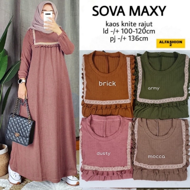 Terbaru ✨ Dress Syar'I Sova Maxy Gamis Knit Rajut Renda Ld100 Bumil 368 6943 Ada✅ / Gamis Elbina Set