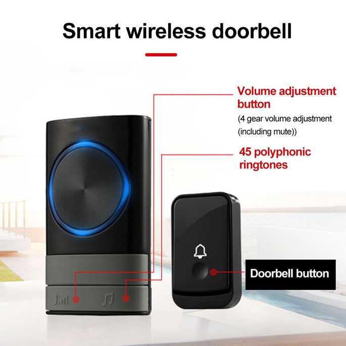 Bel Pintu Wireless 45 Tunes 2 Receiver 1 Transmitter - Q189-BB Bel Rumah Tanpa Kabel Pintu Rumah Bel Rumah Wireless Bell Rumah Lampu Sensor Gerak Otomatis Bel Pintu Slot Pintu Rumah Bell Rumah Tanpa Kabel Bel Rumah Wireless Waterproof Bel Pintu