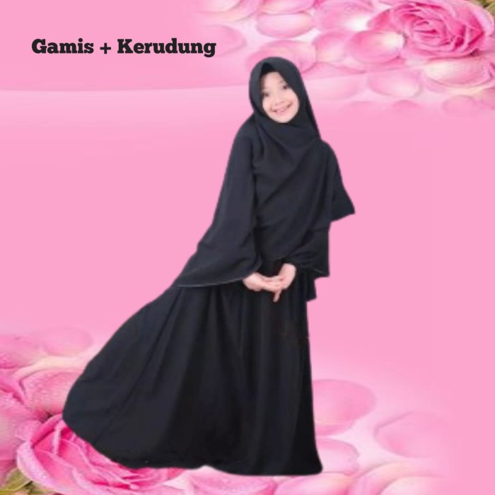 PROMO GAMIS SYARI POLOS ANAK TANGGUNG PEREMPUAN UMUR 11 12 TAHUN - HITAM - HITAM, L TERLARIS MURAH T