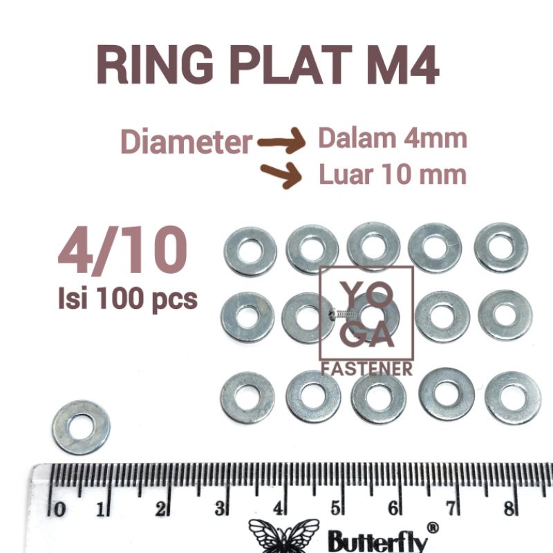 100 pcs ring M4 putih cocok untuk baut M4