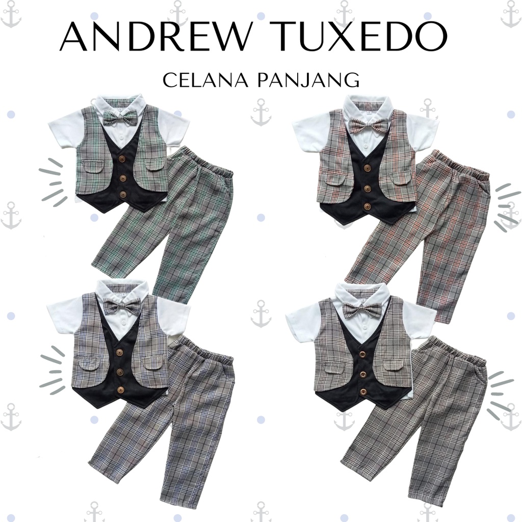 setelan jas anak kondangan 0 12 18 24 bulan 1 2 tahun free topi ANDREW tuxedo vest set baju formal anak laki laki setelan vest anak cowok baju bayi anak cowok  balita baju kondangan anak