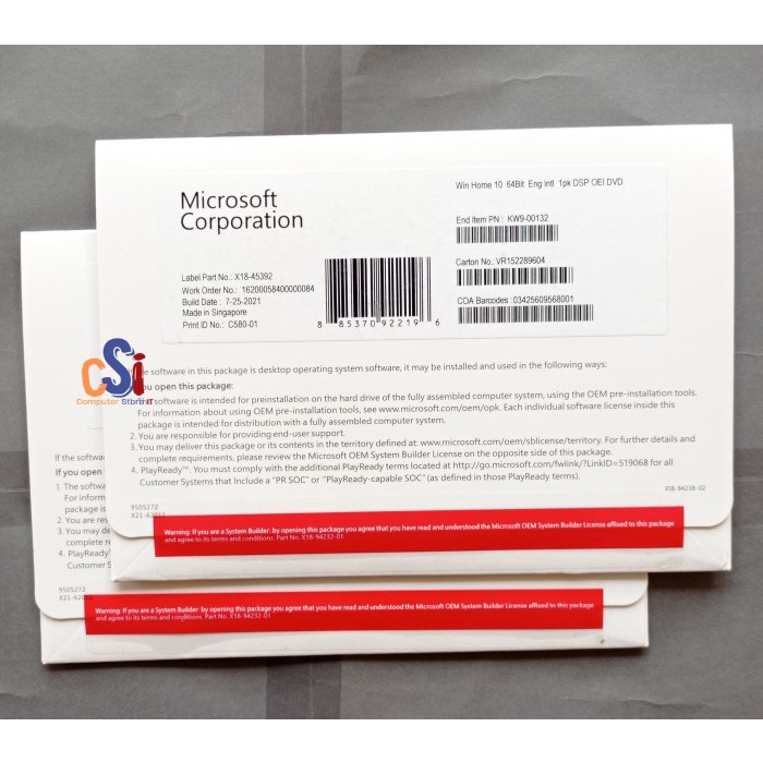 Lisensi Windows 10 HOME OEM 64Bit Fullpack Original Lifetime