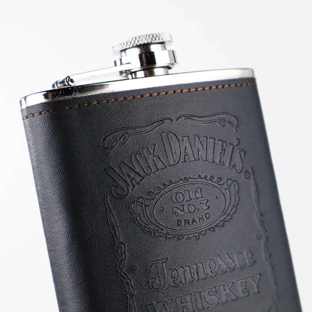 One Two Cups Botol Bir Hip Flask Stainless Leather 7Oz with Shot Glass