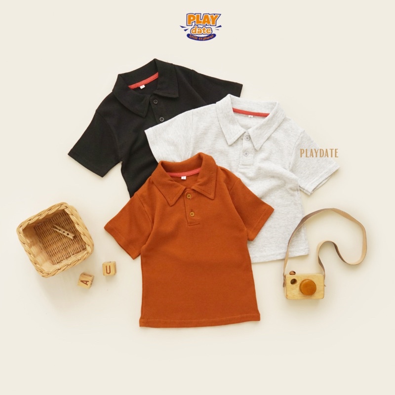 Playdate Baju Polo Tshirt Kaos Kerah Anak Cowo Cewe 1 sampai 5 Tahun Bahan Wafel