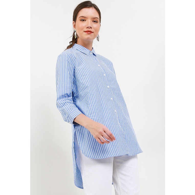 Kemeja Wanita 10pm Original Garis Cewek Dengan Detail Katun Grazel Perempuan