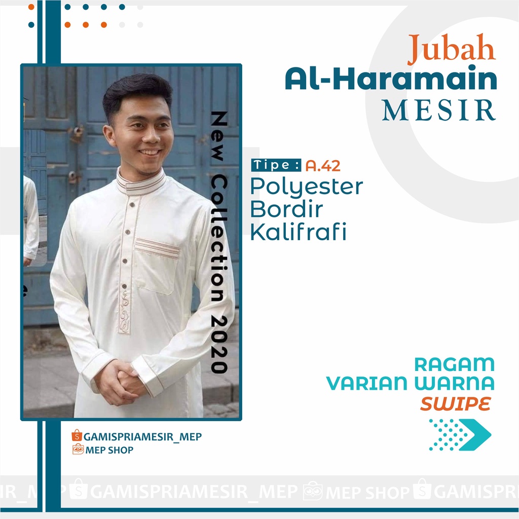GAMIS PRIA AL HARAMAIN POLYESTER BORDIR MOTIF IMPORT MESIR ORIGINAL NON MANSET VIETNAM SAUDI LOKAL M