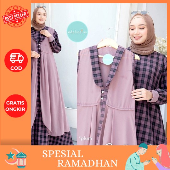Terbaru Mayra Syari Set Khimar / Gamis Wanita Dewasa Simple Kekinian / Baju Gamis Ibu Ibu Pengajian 