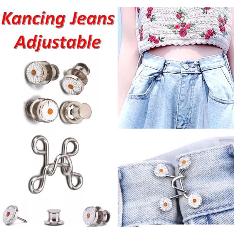 Kancing Jeans Logam Simple Adjustable Motif Bunga Daisy Kait