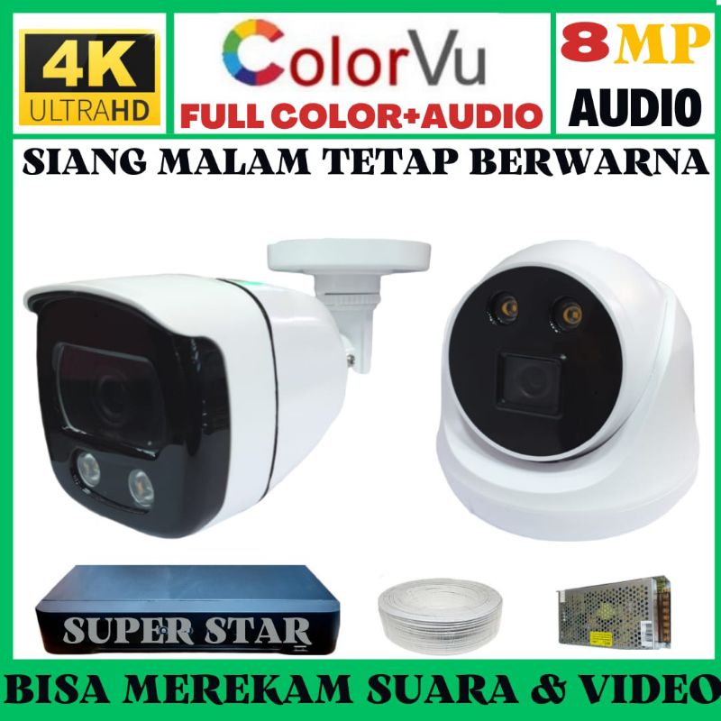 PAKET CCTV COLORVU 4 CHANNEL 2 KAMERA 8MP 4K ULTRA HD 2560P +AUDIO