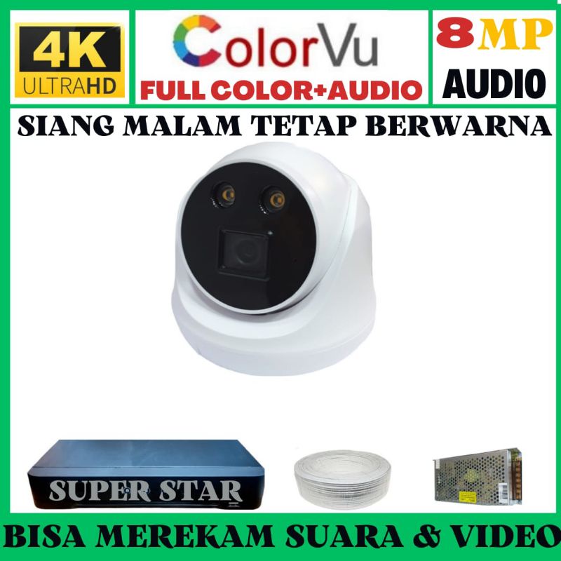 PAKET CCTV COLORVU 4 CHANNEL 1 KAMERA 8MP 4K ULTRA HD 2560P+ AUDIO