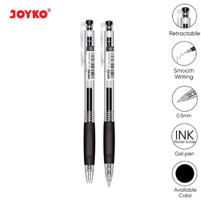 pulpen Gel joyko 0,5 mm GP 346 , hitam &amp; putih