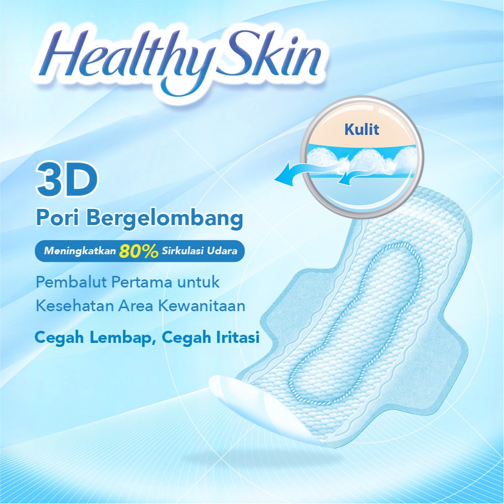Laurier Healthy Skin Pembalut Wanita Day Irritation Free 25cm Wing Cegah Iritasi Dengan Permukaan Breathable 3D Bergelombang Isi 14 Buah