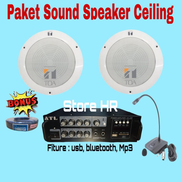 PAKET SPEAKER CEILING TOA ZS 646R AMPLI KA288 MIC SHURE K30 ( 2UNIT )
