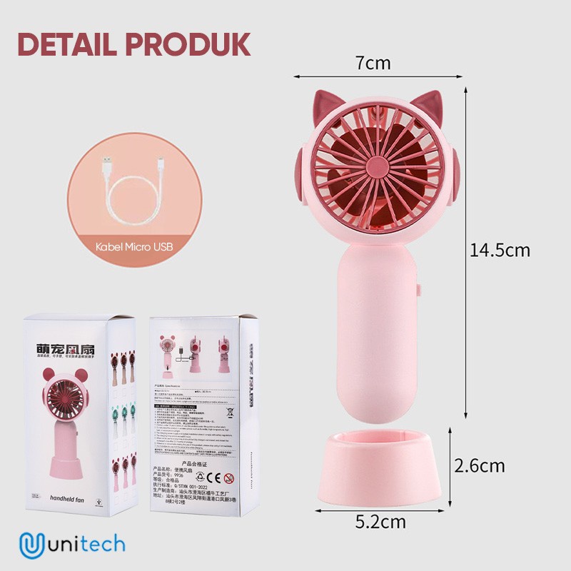 Kipas Angin Mini Portable Unitech / Kipas Tangan Genggam Rechargeable 9939