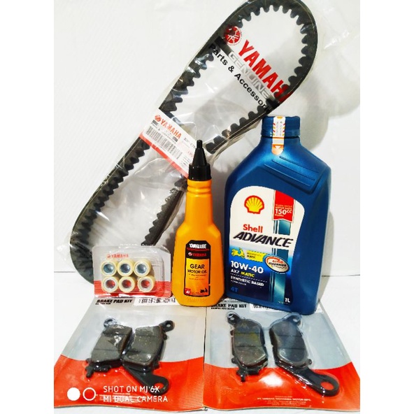 PAKET SERVIS RINGAN OLI SHELL ADVANCE AX7 MATIC 1L +YAMALUBE GEAR 140ML + V BELT ROLLER + 1 SET DISPAD NMAX OLD N NEW