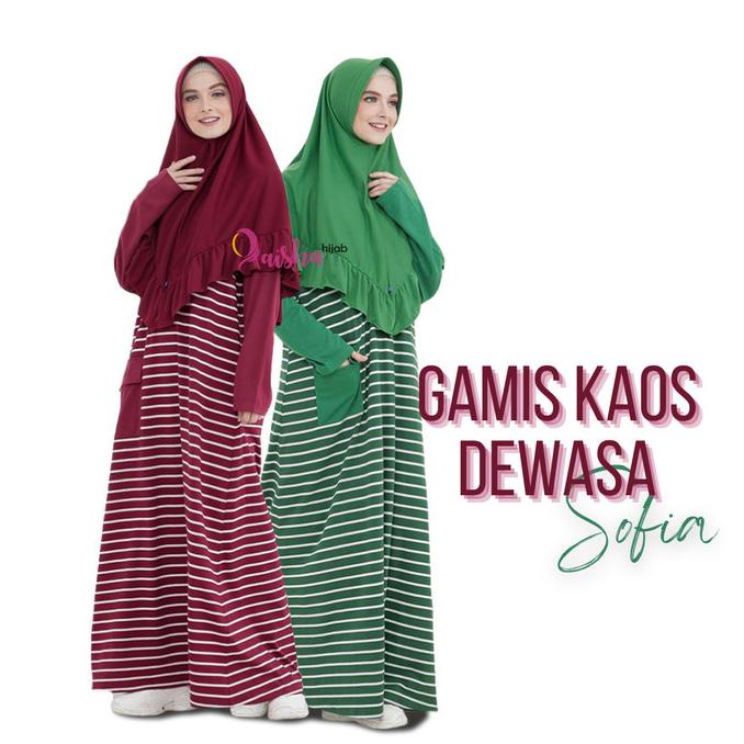 Gamis Kaos Wanita Dewasa Motif Garis Garis Bahan Adem Busui Friendly