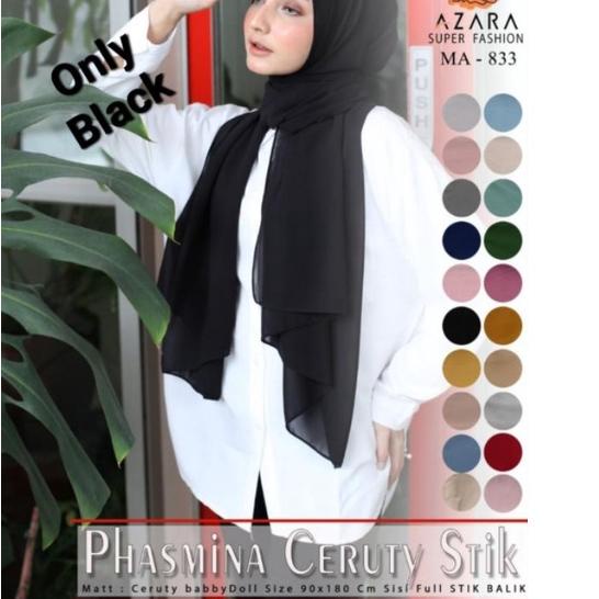 ( Khusus Hitam ) Pashmina Ceruty Babydoll Azara Pasmina Ceruti Uno Azara 90 x 180 Pasmina Stik