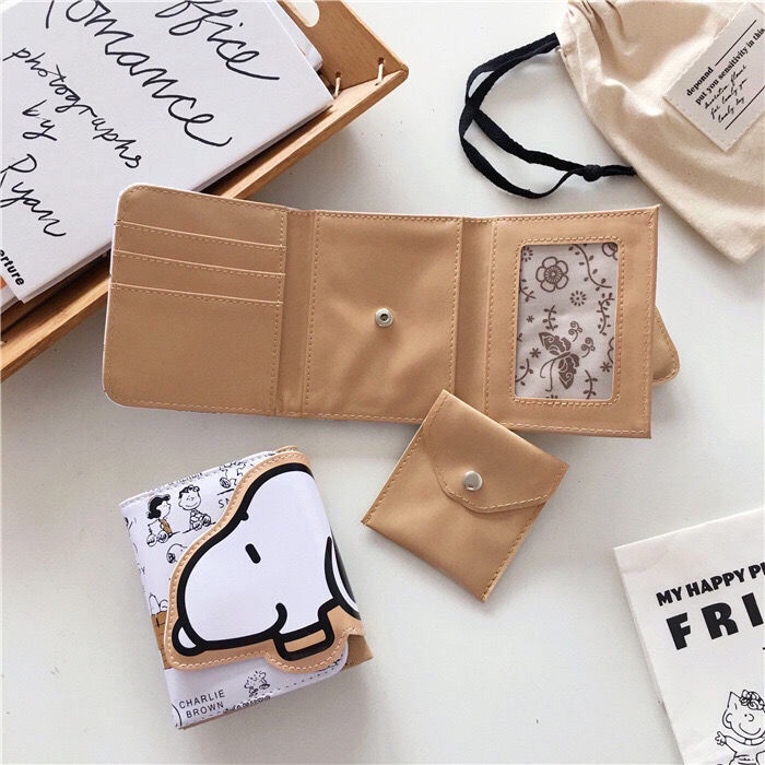 Sera ins day and wind cute Snoopy short wallet student snap button three-fold PU card bag female coin purse