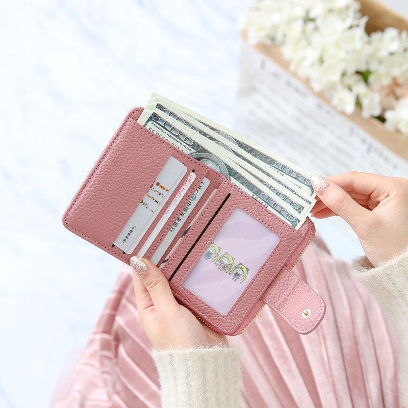 Sera Net Merah Baru Versi Jepang dan Korea dari All-Match Card Wallet Dompet Wanita Ritsleting Pendek Dompet Koin Kecil Dompet Wanita Lucu Retro