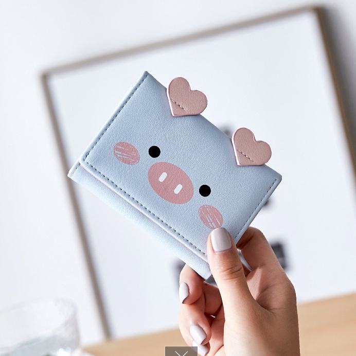 Sera pig coin purse 2023 ins girl student cute cartoon simple short wallet card bag