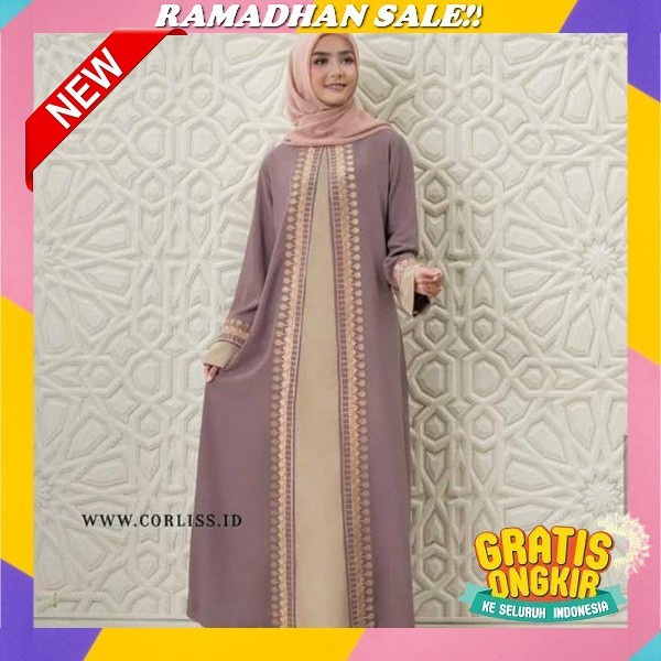 Saima Kaftan Gamis Lebaran Wanita Terbaru Bahan Ceruty Babydoll Aplikasi Renda Full Furing Gamis Hij
