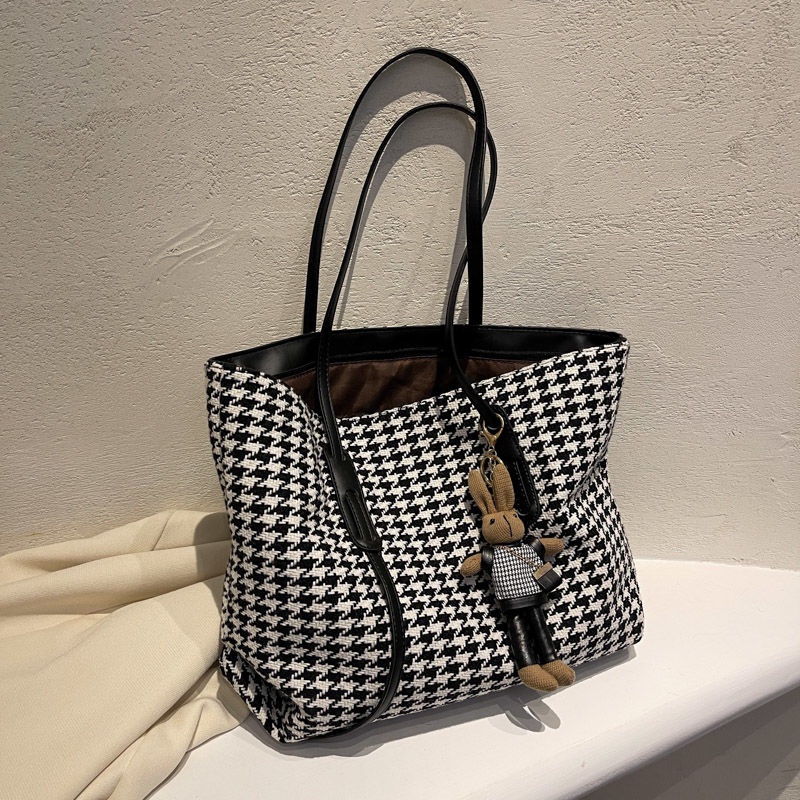 Sera tas berkapasitas besar wanita 2021 baru musim gugur dan musim dingin kelas perjalanan tas satu bahu tas besar berkualitas tinggi houndstooth tote bag