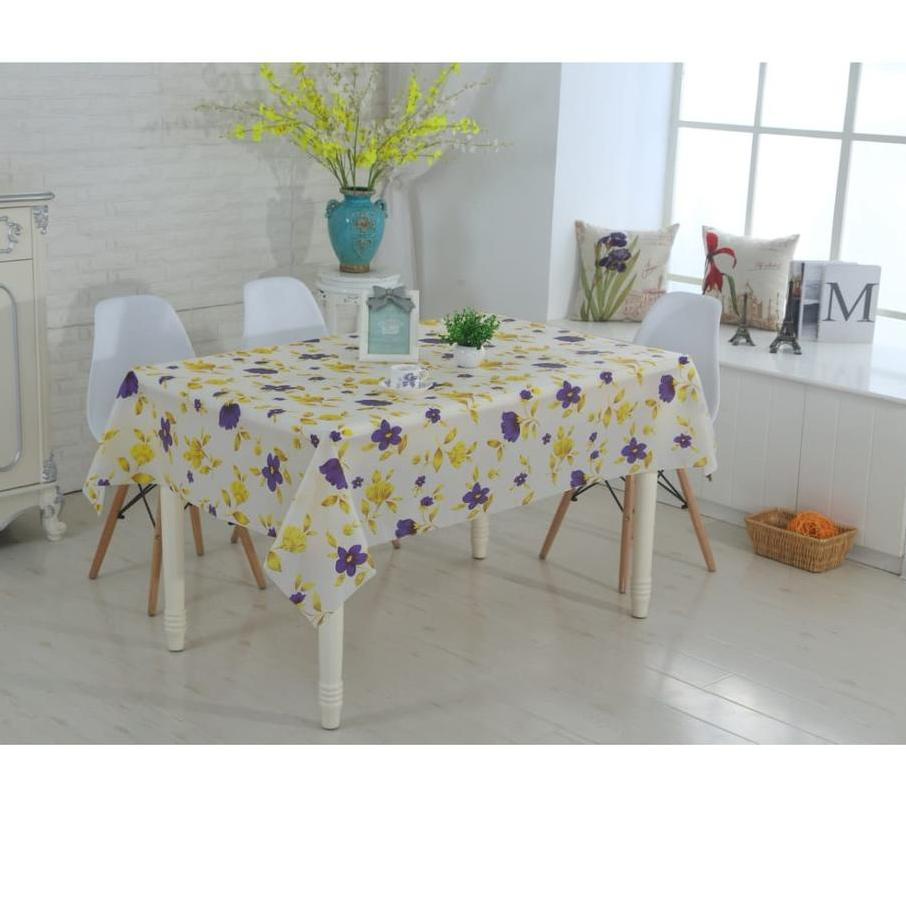 TERBARU  (SerbaSerbi)Alas Meja Ruang Tamu Kotak Minimalis 6 Kursi Bahan Peva / Taplak Meja Makan Tebal Motif Bunga Cantik Waterproof Termurah