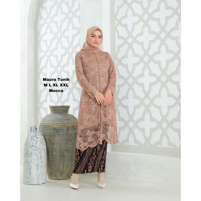 Tunik Brokat Maura Kancing Seribu Kombinasi Payet Mutiara Terbaru / Tunik Wisuda / Set Kebaya Wanita / Kebaya Brokat / Set Kebaya Kondangan / Kebaya