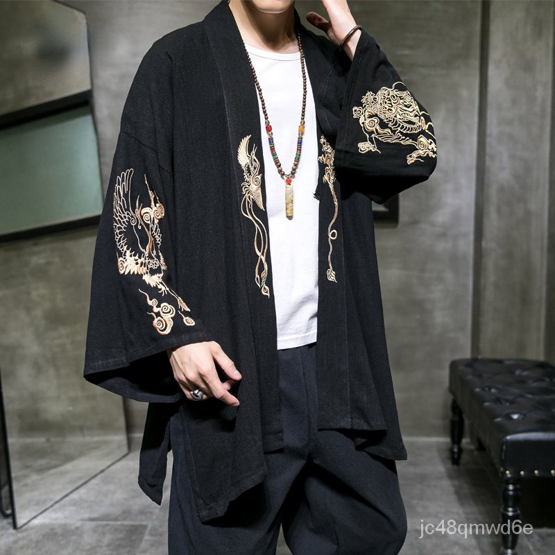 Kardigan Kimono Jepang Pria, Kostum Samurai Pria Haori Yukata, Jaket Kimono Pria, Baju Kimono, Jaket