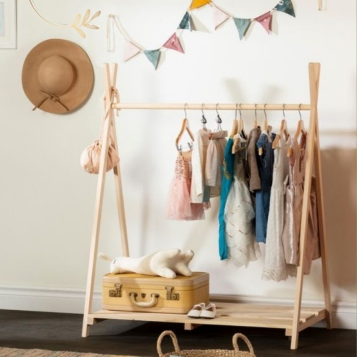 hanger wooden stand hanger display tempat gantung pakaian stand hanger baju(X6Z2) stand hanger gantu
