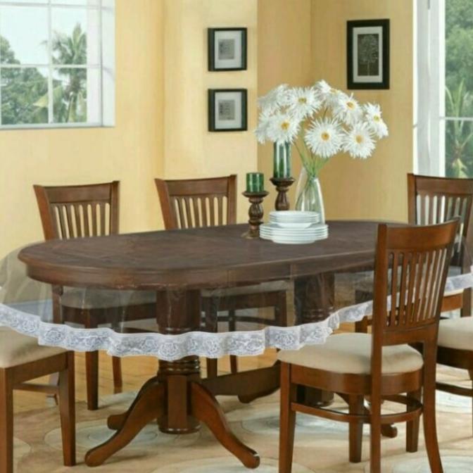 Taplak Meja Makan Plastik Bening Oval 6-8 Kursi 225cm150cm