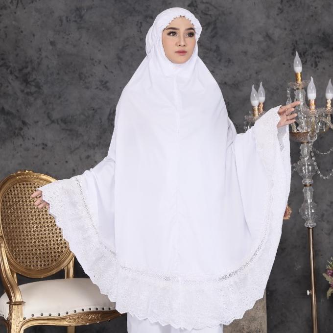 Mukena Dewasa Putih Polos Renda Bordir | Mukena Aisyah | Mukena Putih