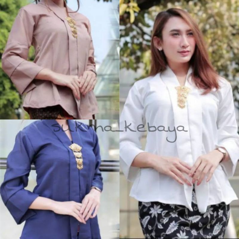 Atasan Kebaya Floy Kebaya Modern Balotelli Atasan Kebaya Balotelli Floy polos Warna Hitam Putih Gold