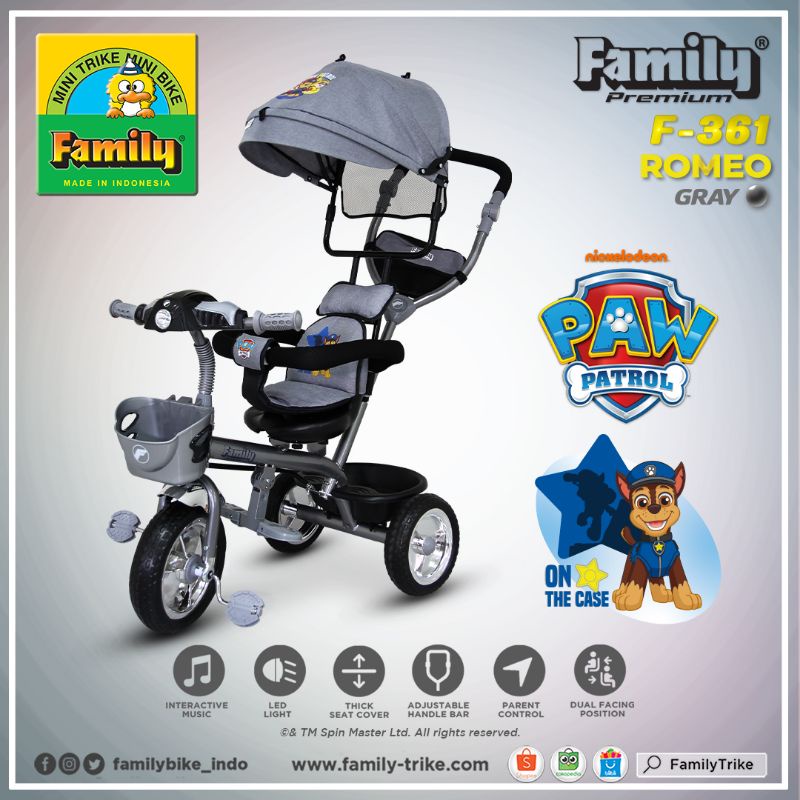 Sepeda Anak Roda 3 FAMILY F-361 ROMEO Nickelodeon Series New Music + Kanopi