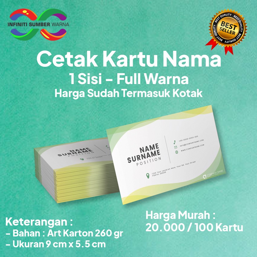 

Cetak Kartu Nama 100 kartu, tanpa minimal order - 1 Sisi - Full warna