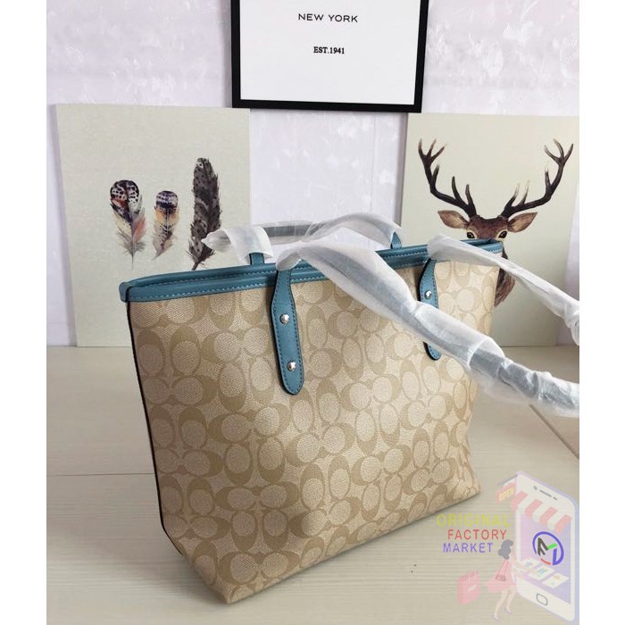 TAS  F58292 Tote City Zip Signature KHAKI Light Blue