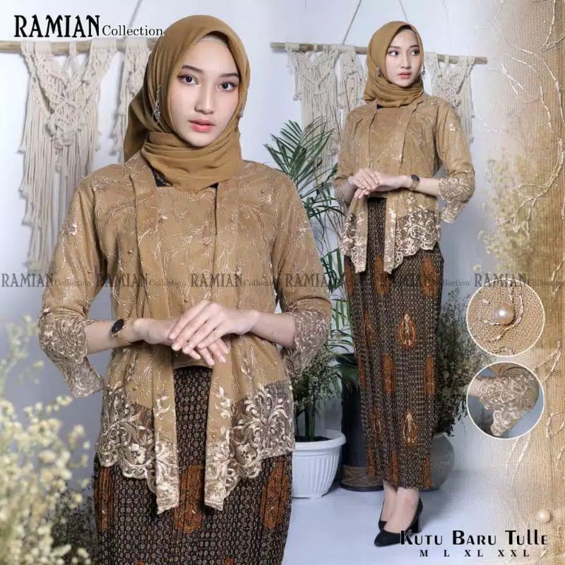 Kebaya Kutubaru 7/8 Setelan Kebaya Kutu Baru Tile Kebaya Tile Modern Setelan Kebaya Tulle Rok Pliske