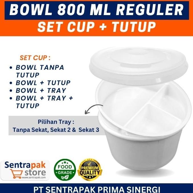 >>>>>] Paper Bowl 800ml Reguler dengan tutup & inner Tray - Set Paper Bowl
