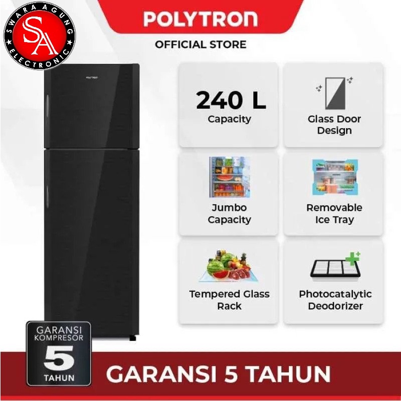 Kulkas 2 Pintu 240 Liter Polytron Type: PRM28DMY (Khusus Daerah Medan)