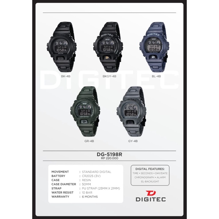 Diskon Spesial Jam Tangan Digitec Pria Rubber Dg5198R Dg-5198R Gy-4B Terlaris