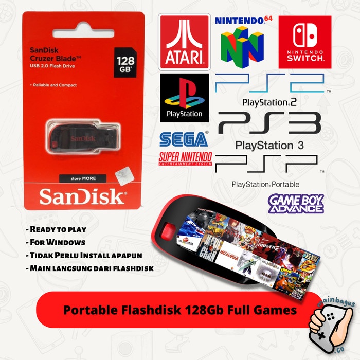 Flashdisk Gaming Portable Koleksi Game PS1 PS2 Nintendo Full Games