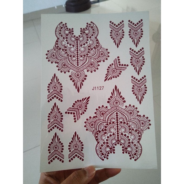 HENNA INSTAN, HENNA TEMPEL, HENNA STICKER MARON mix WHITE 1 Lembar bisa kanan kiri